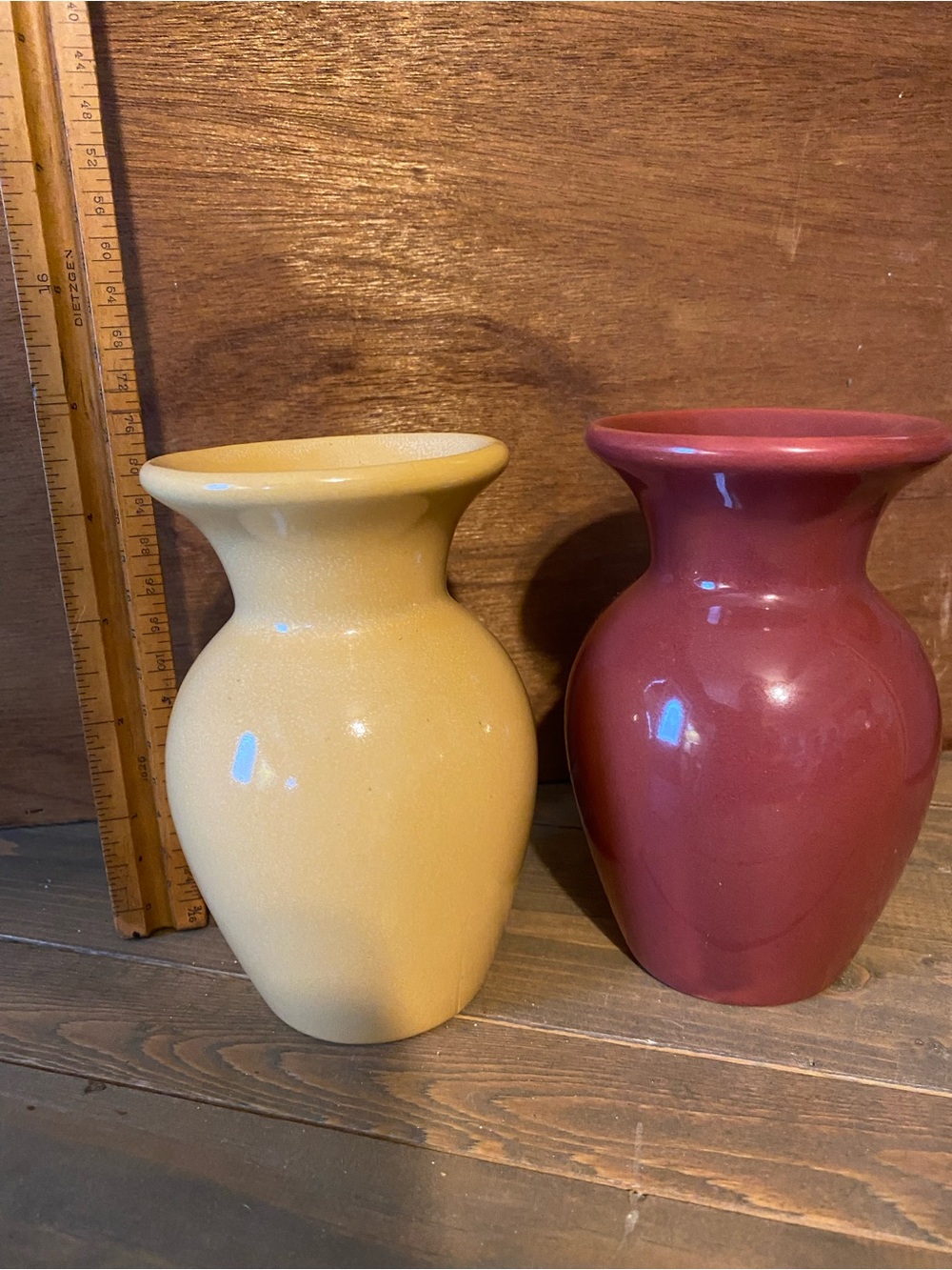 Decorative Ceramic Vase Pair - Yellow and Maroon